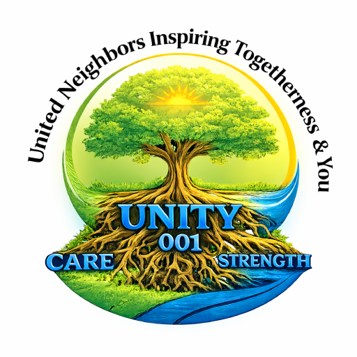 The UNITY001 tree logo, with roots reaching into water and the words Care and Strength